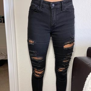 Abercrombie high waisted black ripped jeans
